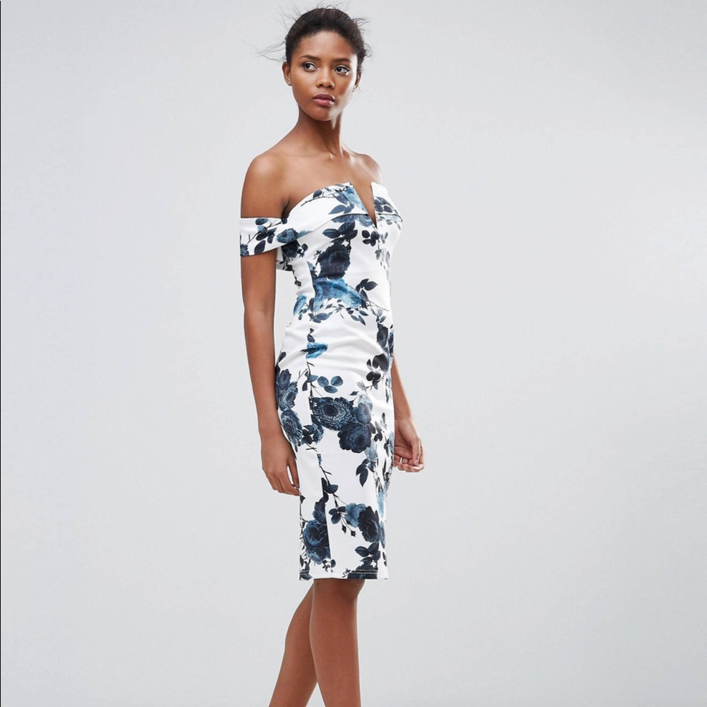 Off-shoulder Floral Pencil Dress